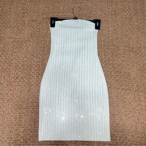 Strapless White Dress with Silver Rhinestones || AKIRA BRAND